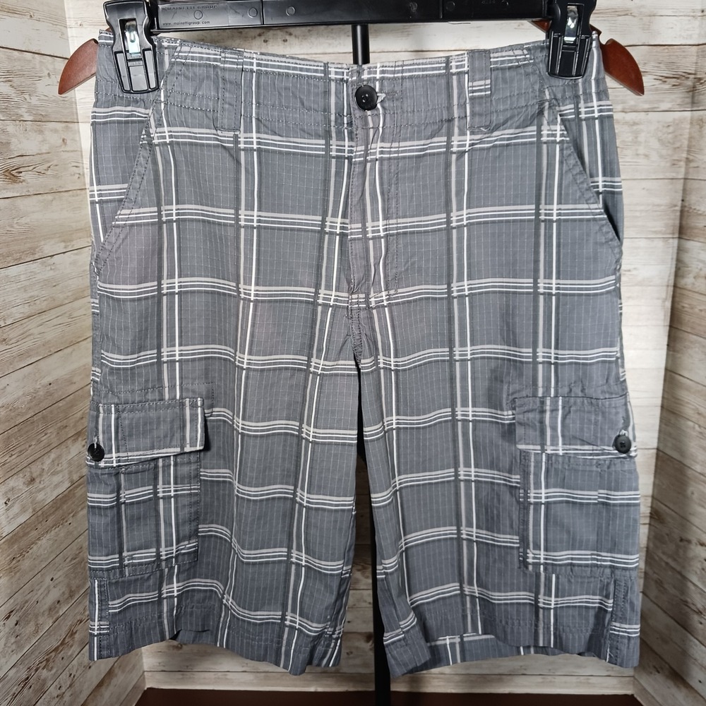 Hawk Gray Plaid Boys Cargo Shorts‎ Sz 18